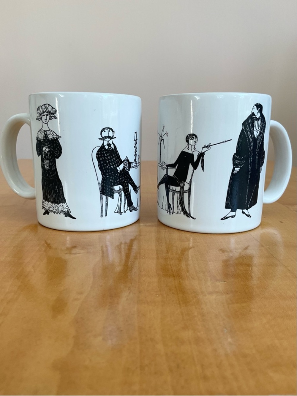 Vintage Edward Gorey PBS Masterpiece Mystery Mug Set 2 White Black